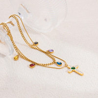 SUMMLY Pendentif en zirconium créatif personnalisé de haute qualité Collier en acier inoxydable plaqué or 18 carats Chaîne double couche