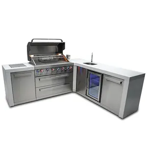 CBMmart 2023 Novo Mobiliário Ao Ar Livre Personalizado Em Aço Inoxidável Churrasco Armário De Cozinha Com Refrigerador De Bebida