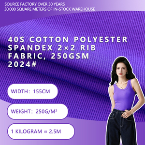 ผ้าคอตตอนโพลีเอสเตอร์สแปนเด็กซ์ 40S ลายริบ 2x2 กว้าง 155 ซม. หนัก 250 แกรม วัสดุถักนิตติ้งเนื้อหนาปานกลาง สำหรับเสื้อยืด เสื้อเบสิก เสื้อผ้า ปี 2024 # - Product Image 2