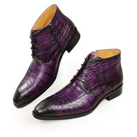 Sepatu bot kulit sapi asli untuk pria, sepatu bot semata kaki kulit sapi asli modis, sepatu kantor bisnis motif buaya ritsleting samping antiselip