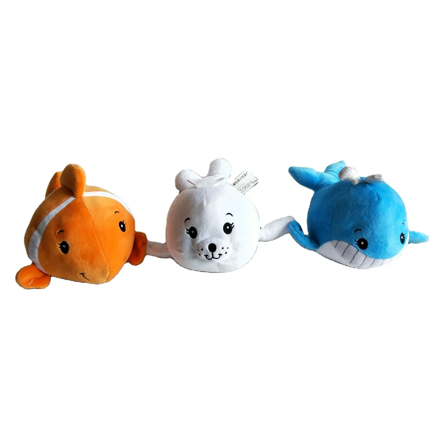 plush baby fish toys, flatfish, seal and shark
