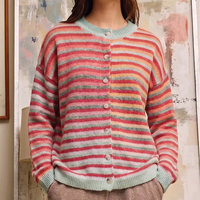 Cardigans surdimensionnés arc-en-ciel personnalisés pour l'automne-hiver, pulls boutonnés à épaules tombantes en tricot (S-2XL)