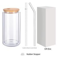 Gobelet à café réutilisable en verre borosilicate à double paroi de 16 oz avec couvercle et paille, sans BPA, compatible micro-ondes