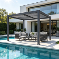 Pergola motorisée en aluminium blanc résistante aux intempéries, auvent à lames orientables pour jardin nordique et cour arrière