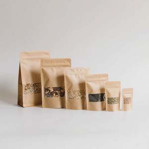 Factory Wholesale Zip <b>Lock</b> Bag Food Packaging Stand up Pouch Plain Brown Kraft Paper Bags With <b>Windows</b> - Product Image 1