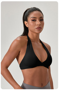 Wholesale Sexy Halter Backless Yoga Bra Twist Front Sports Bra Removable Padding Deep V Neck Pilates Gym Workout Crop Top - Product Image 4