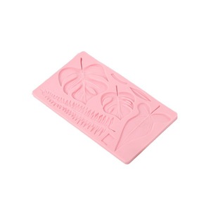 Monstera Leaf Fondant Mold Pink Silicone Rectangle Cake Decorating Tool Birthday Baking Mold - Product Image 1