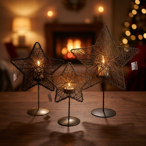 Juego de Portavelas Decorativos de Hierro con Diseño de Estrella, Resistentes al Calor, Hechos a Mano, con Impresión Digital, Decoración para el Hogar, Faroles Navideños de Alambre Metálico - Product Image 2