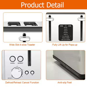 محمصة خبز كهربائية من الفولاذ المقاوم للصدأ بأربع شرائح 229225، محمصة ذكية بشاشة لمس كبيرة، محمصة خبز رقمية كهربائية بأربع شرائح موديل 2026 - Product Image 5
