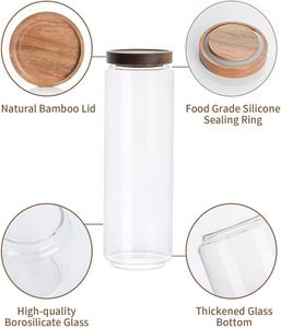 Large Airtight Eco Friendly Kitchen <b>Spice</b> Storage Pantry High Borosilicate Glass <b>Jar</b> Sealed Acacia Wooden Lids - Product Image 3