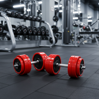 Ensemble d'haltères réglables en métal chromé avec barre et disques de poids rouges pour entraînement de force à domicile – Vente en gros, usine OEM