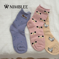 Chaussettes en coton respirantes pour femmes, motif ours de dessin animé mignon, tricotées, décontractées, automne-hiver, 200N, avec logo sur le bord du mollet et le dessous de la chaussette, vente en gros