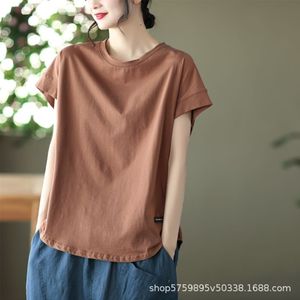 Women's Round Neck Short Sleeve Solid Color T-Shirt Military Green Casual Jersey Fabric - Product Image 2