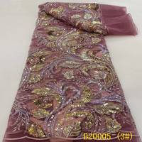 Tissu en dentelle écologique fait main avec perles et sequins brodés pour garniture de vêtement