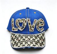 Casquette de baseball vintage pour femme avec bordure léopard, motif cœur, strass étincelants – Vente en gros