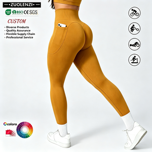 Leggings de <span class=keywords><strong>yoga</strong></span> taille haute effet push-up sans coutures avec poches, pour femme, idéal pour la gym, le fitness et l'entraînement - Product Image 1
