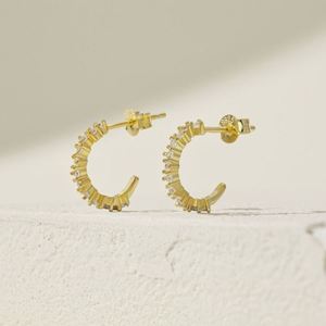 Dylam Statement Design <b>Solid</b> Sterling <b>Silver</b> Hypoallergenic Jewelry 5A Diamond Zircon Half <b>Hoop</b> C-shaped Stud <b>Earrings</b> Jewellery - Product Image 6