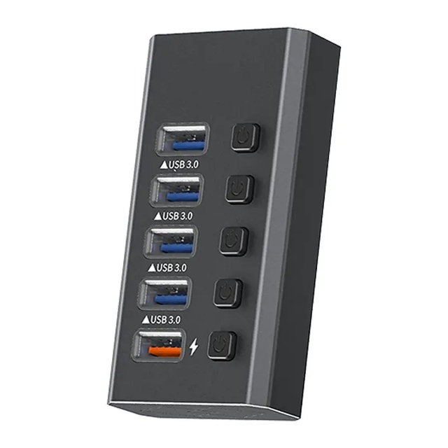 4 Ports USB3.0 HUB With Individual Switch Qc3.0 Charging 5 in 1 Aluminum Alloy High Quality USB 3.0 HUB