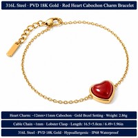 Nouveauté 2026 – Bracelet tendance en acier inoxydable plaqué or 18 carats avec pendentif cœur rouge et pierre, bijoux pour femme