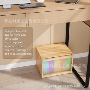 Wooden <b>File</b> <b>Storage</b> Box Square Natural Wood Color Standing Type Desktop Organizer - Product Image 3