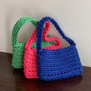 Hand crocheted small purses crochet handbags for women luxury ladies candy color woven hand bags