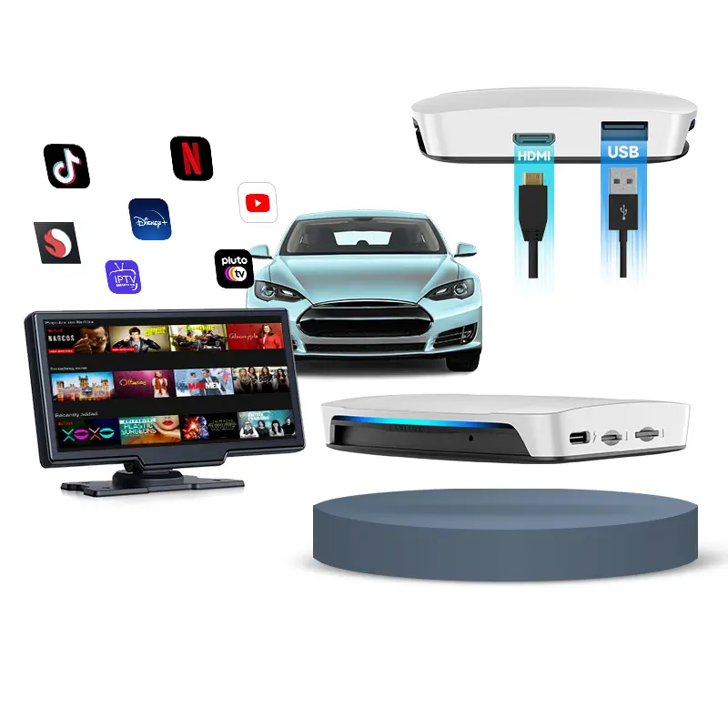 Personnalisé Carlink Tbox Uhd Hdmi Sortie Port Usb Android 13 Adaptateur Auto Carplay Filaire vers Sans Fil 4G 64Gb Carplay Dongle Youtube