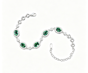 กำไลข้อมือมรกตเพาะเลี้ยง เงินแท้ 925 กำไลพรีเมียม ของขวัญ เครื่องประดับ - Product Image 2