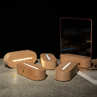 Lampe de table LED ovale 3D en bois, lampe LED sans fil, lampes de nuit LED, lampes de table, base en bois, acrylique tactile, 7 couleurs, décoration d'intérieur
