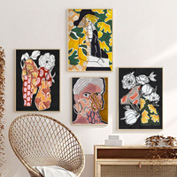 Affiches Murales Originales sur Toile pour Femme, Imprimés Chaleureux et Terrestres, Style Bohème Éclectique Abstrait, Motifs Floraux à l'Encre Imperméable, pour Décoration Murale de Salon