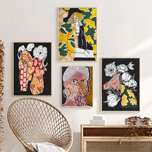 Póster de Lienzo Original <span class=keywords><strong>con</strong></span> Impresiones Cálidas y Acuáticas, Estilo Boho Ecléctico Abstracto, <span class=keywords><strong>con</strong></span> Diseño Floral, para Decoración de Paredes de Salas de Estar - Product Image 4