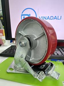 Rueda giratoria de poliuretano PU roja con núcleo de hierro fundido de 150mm de espesor con bloqueo de 6 pulgadas y 5,5mm de servicio pesado - Product Image 3