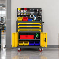 Chariot à outils robuste à trois tiroirs, étagère réglable, panneau perforé, verrouillable, OEM ODM, pour garage, atelier, réparation, armoire mobile roulante