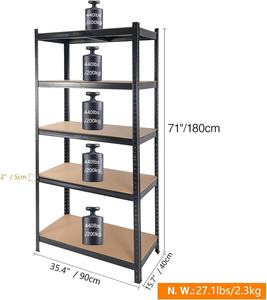 رفوف تخزين معدنية قابلة للتعديل بخمس طبقات للمستودعات متوسطة الحجم وحدة رفوف قائمة منظمة للمخزن والخزانة باللون الأسود - Product Image 3