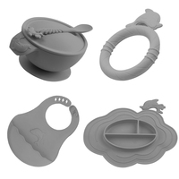 Prix usine ensemble de vaisselle écologique incassable enfants Silicone bavoir cuillère bol 0-12 mois bébé fournitures vert sain