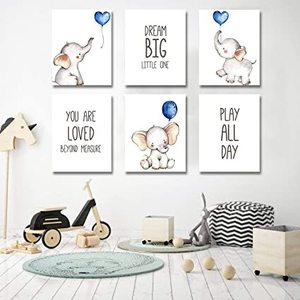 Imprimés d'art mural sans cadre pour bébé garçon, décoration murale de pépinière d'éléphant bleu pour chambre de bébé garçon - Product Image 2