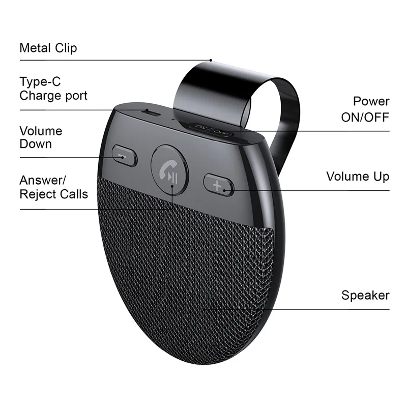 BT Car Phone Sun Visor Hands Free Speakerphone with USB BT Car Speaker Handsfree Car kit Auto Power on