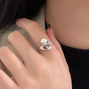 Sterling Silver S925 Pearl <b>Ring</b> Open Design Claw Setting Unisex Everyday Wear - Product Image 2