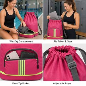 Wet Dry <b>Drawstring</b> Swim Bag Sports Gym <b>Backpack</b> with Front Zip Pocket Adjustable Wide Straps for Pool Yoga Fitness Beach Travel - Product Image 3