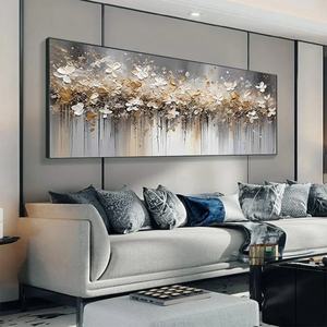 Peinture abstraite contemporaine blanche et dorée, grande toile murale texturée, décoration moderne pour salon et chambre à coucher - Product Image 3