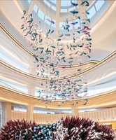 Luminaire suspendu en forme de poisson, décoration artistique, verre, poisson de mer, violet, bleu, LED, lustres pour plafond haut, hall d'hôtel