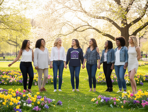 Maglietta per la Giornata Internazionale della Donna, Design Arcobaleno Viola, T-Shirt Casual da Donna, Primavera Estate, 100% Cotone, Collo Tondo, Manica Corta - Product Image 2