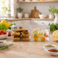 Boîte de rangement carrée pour gâteaux et bonbons en plastique recyclable de qualité alimentaire de 8,5 cm avec couvercle transparent, option de logo personnalisé, emballage en vrac