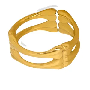 FANJIN Vintage 13 MM Knochenform Edelstahlring 18 K Gold vergoldet täglich modisch Bambus Schmuck Unisex-Zubehör Geschenk