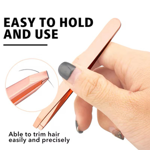 Rose Gold Stainless Steel Tweezers Flat Pointed Slanted Heads Precision Grip <b>Tool</b> for Eyebrow Eyelash Grooming - Product Image 4