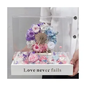 Großhandel Creative Valentines Preserved Rose Glass Dome Riesenrad Ewige Blume mit LED-Licht Geschenkset