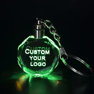 Hot sale cheap bulk custom laser engraved light keychain holder led light crystal keychains with car brand logo for Giveaway