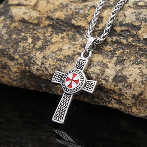 yunnique <b>Cross</b> Pendant Stainless Steel Red Epoxy Inlay Men's Necklace Fashion Jewelry 60cm <b>Chain</b> - Product Image 2