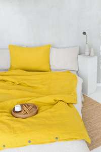 300TC Stonewashed <b>Yellow</b> 100% Cotton Solid Duvet Cover with 2 Pillow Cases Custom Size European-American Style <b>Bedding</b> - Product Image 2