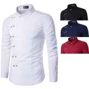 Mode Lente Shirts Casual Mannen Schuine Knop Onregelmatige Double Breasted Mannen Lange Mouw Mannelijke Slim Fit Shirt Azië Grootte