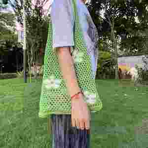 Bolso de mano de ganchillo con patrón floral de primavera 2024, de moda, de malla hueca, estilo rústico, impermeable con cierre de cremallera - Product Image 2